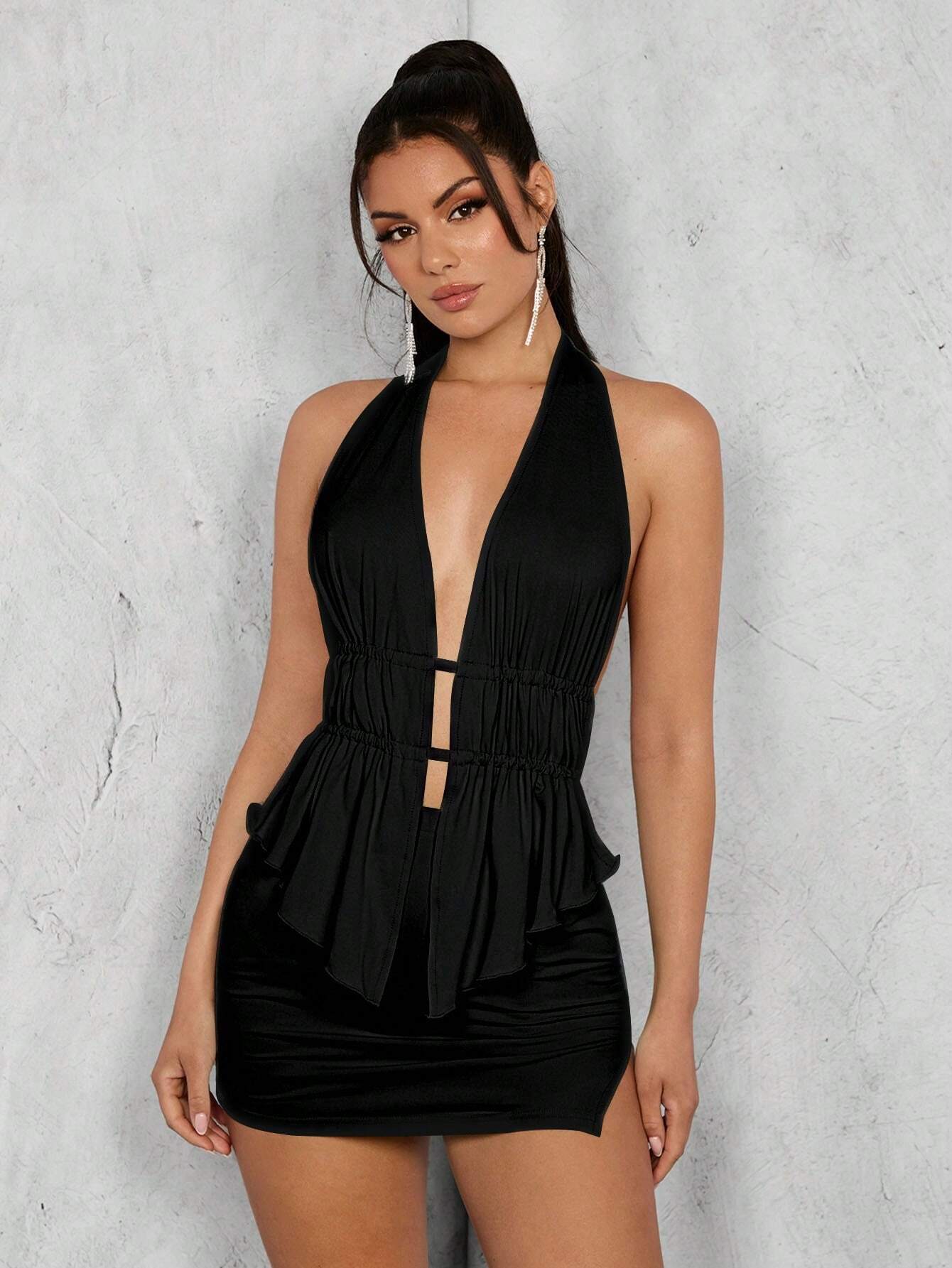 Conjunto Fruncido con Falda Ajustada